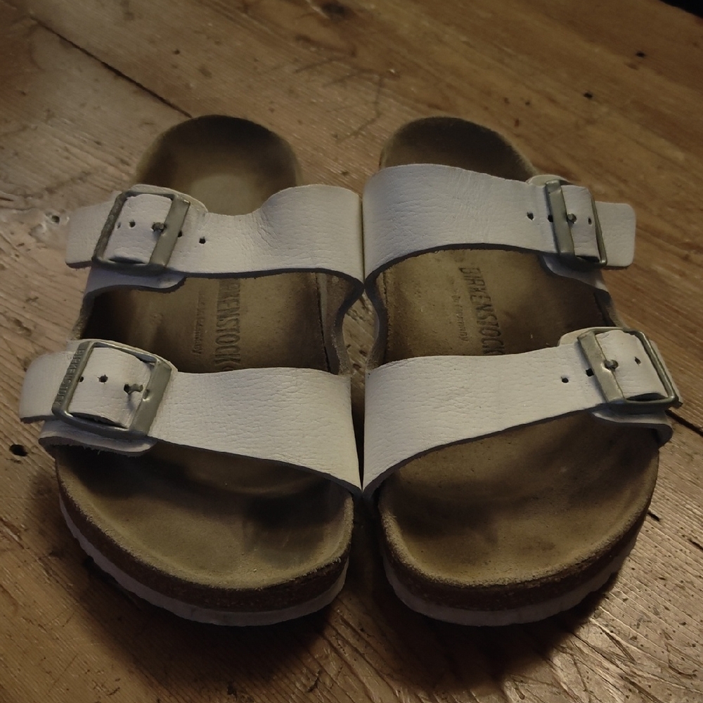 Birkenstock Arizona Slides White Leather Double Strap Sandals 36 Women's 5 / 5.5